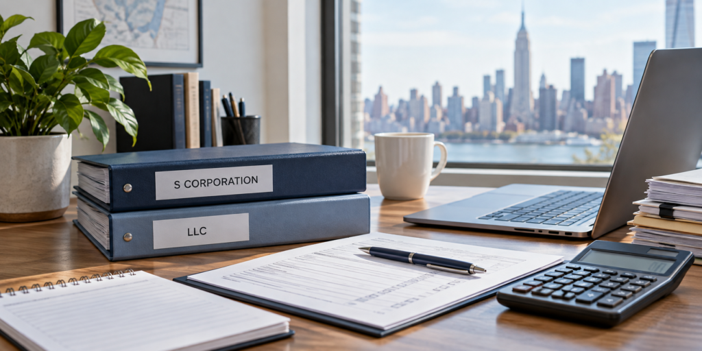 S corporation and LLC tax preparation records for a New York business